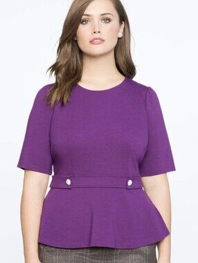EUC Eloquii Violet Peplum Short Sleeve Top